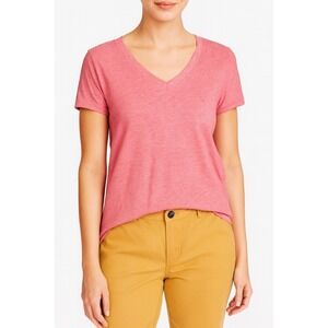 Pink V-Neck T-Shirt Short Sleeve Casual Top‎ Tulip Sleeves Size M